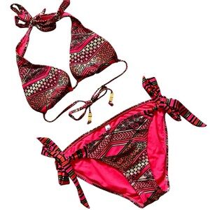 La Vie En Rose 2 Piece Geometric Print Tie Bikini Size Xsmall-Medium